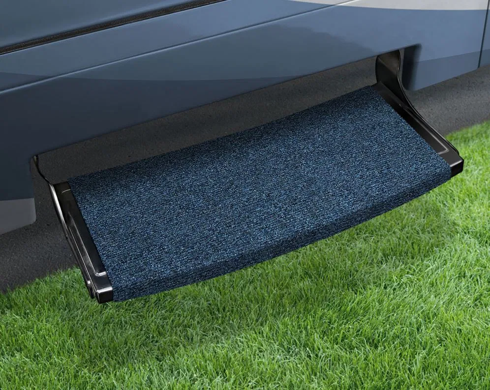 2-0382 – PRESTO FIT Entry Step Rug, Fits Curved RV Steps 22 Inch Width Atlantic Blue Micro-Ribbed Textured With Sprin...